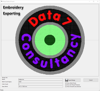 Embroidery exporting screen
